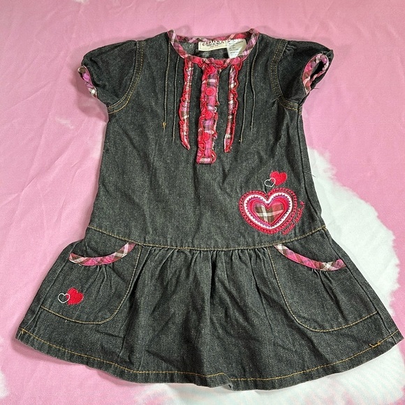 Vintage Carter’s Charcoal Black Denim Sweet Heart Dress Valentines size 4T - Picture 1 of 12